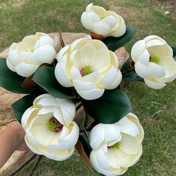 Flores decorativas de 70 cm Magnolia ramo grande simulação falsa de couro decoração de casamento mesa de Natal outono