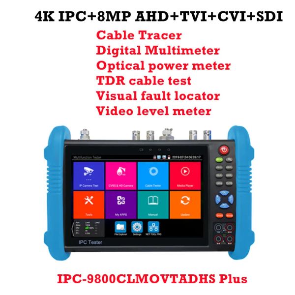 Exibir IPC9800 CLMOVTADHS PLUS IPC CCTV Tester 8MP AHD TVI CVI Tester H.265 Monitor de testador 4K Testador de câmera IP 7 polegada CCTV Tester