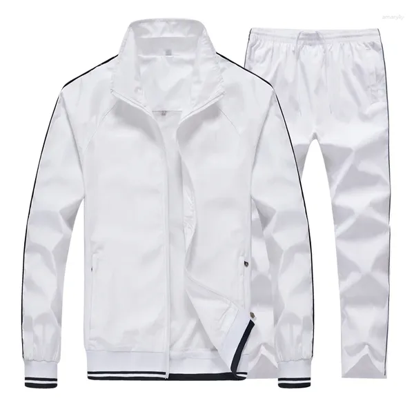 Tracce maschili da uomo tracce con pista primaverile autunno maschio classico giacca per camicia per 2 pezzi Set di abbigliamento sportivo bianco dimensioni asiatiche