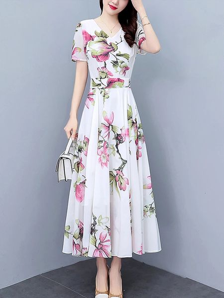 Sommer weiße Blumen formelle Boho Chiffon Beach Long Kleid Bodycon Prom 2023 Elegante koreanische Party Midi Abendkleider 240401