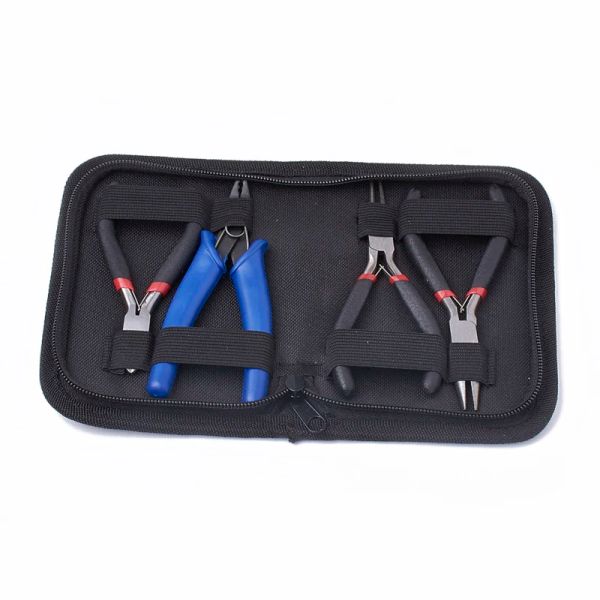 Werkzeuge 4pcs/Set Kohlenstoffstahl DIY Schmucktool Kits Schmuckzange mit drahtlosen/runden Nasen-/Seitenschneidebereich und Crimping -Zange