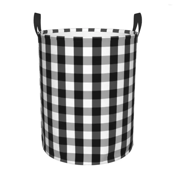 Wäschetaschen Schwarz weiße Gingham Plaid Hamper Großer Lagerkorb Check Muster Mädchen Jungen Spielzeug Organizer