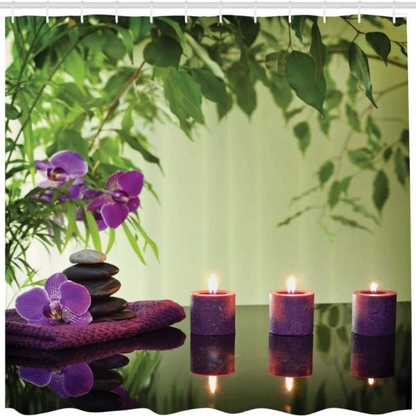 Tende per doccia tende di moda in pietra candela profumata e orchidea decorazione bagno tessuto in poliestere