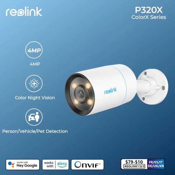 Telecamere Reolink Colorx 2K Poe Sicurezza esterna con F1.0 Apertura 4 MP Camera IP regolabile Light Light Smart AI Rilevamento P320X