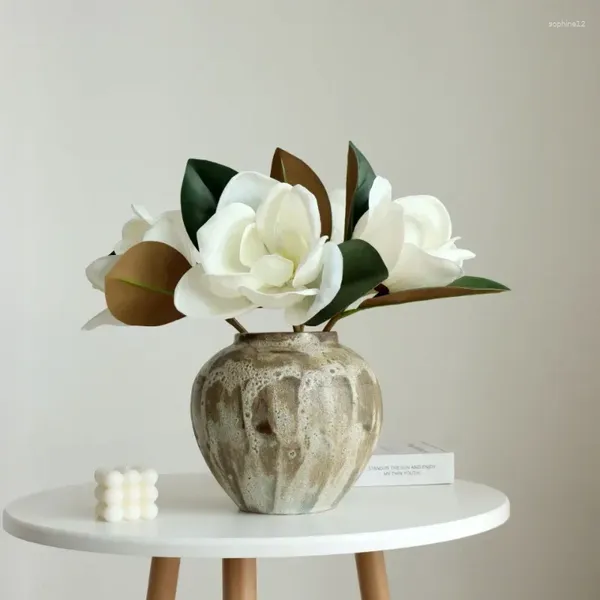 Dekorative Blumen hochwertiger echter Berührung künstlicher Magnolien Zweig weiße gefälschte Blume Hochzeit Dekoration Braut Bouquet Tisch Party Dekor Dekor