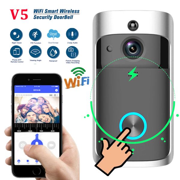 Campainha de campainha v5 wifi sem fio smart smart smart smart campainha noturna visão de voz video intercomuniceira pir detecção de movy security porta camera camera
