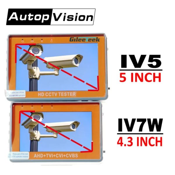 Anzeige IV7W IV5 IV7A 4.3/5 Zoll 5/8MP CCTV -Kamera -Tester Portabl AHD TVI CVI CVBS CCTV Tester Monitor Armwaffenstil Support UTP PTZ RS485