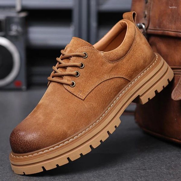 Sapatos casuais de alta qualidade de estilo britânico de couro masculino trabalho de trabalho primavera e outono clássico de topo de solado grosso grande