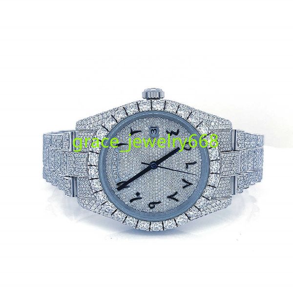 ICED Out Bling Diamond Watch mit vollständig vereiserer Custom 925 Sterling Silber Luxusschmuck für Männer Frauen Quarz Uhren