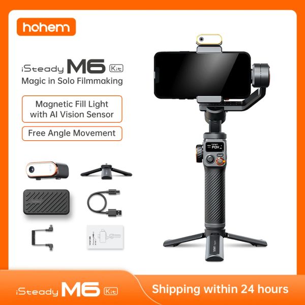 Mikrofone Hohem Isteady M6 Handheld Gimbal Stabilisator Selfie Stativ für Smartphone mit KI -Magnetfüllung Leuchte Vollfarb Videobeleuchtung