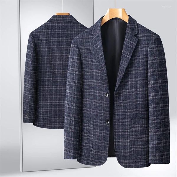 Herrenanzüge Freizeit Lose Marineblau Check Textur Frühling und Sommer Junger Anzug Modetrend Casual Coat Mantel