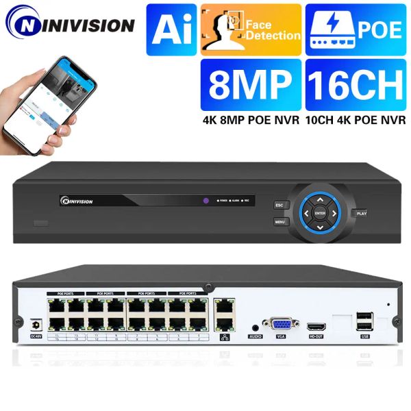 Recorder 16CH 10CH 8CH 4CH 4K 8MP 5MP POE NVR для POE IP CCTV SYSARLANCE CAMERNANC