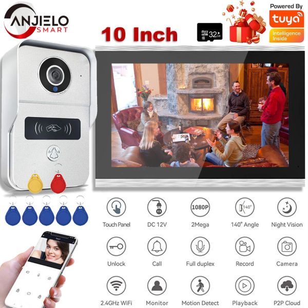 Intercom Tuya 1080p 10 -дюймовый 7 Color Sens Scence Ecrece Wireless Wi -Fi Видео дверь Doorled Smart App Kit Kit для системы управления доступа RFID