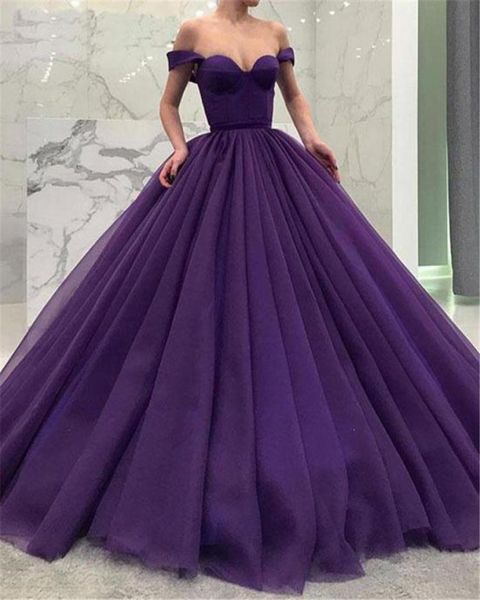 Abiti da ballo di tulle viola fuori spalla abiti da ballo in stile semplice corsetto abito da festa formale da sera5556136