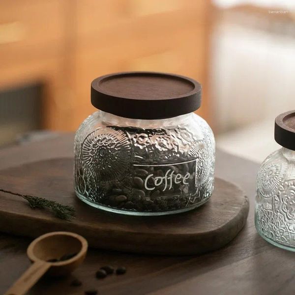 Garrafas de armazenamento jarra de feijão de café à prova de vidro à prova de vidro Ebony Sandalwood Retro Self selado lata alimentos de cozinha tanque de alimentos