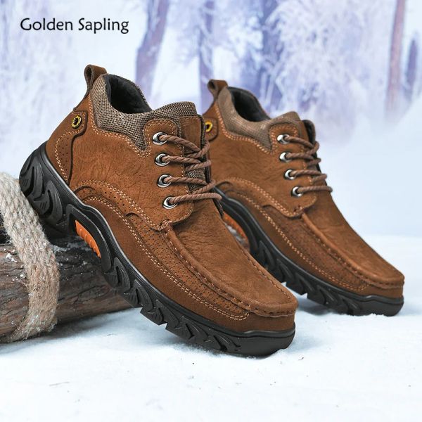 Stivali stivali da uomo golden con pelliccia di pelliccia vera scarpe tattiche tattiche inverno uomini calzature per leisure per trekking all'aperto