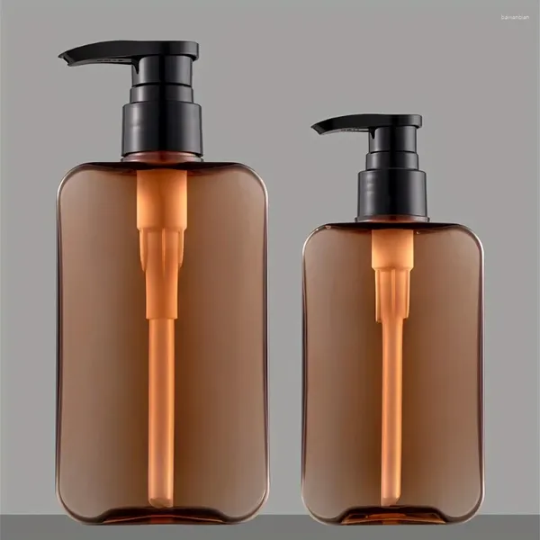 Dispensador de sabão líquido 200ml 300ml quadrado marrom loção para o corpo de plástico garrafas de fragrância de ponta de ponta e gel de chuveiro