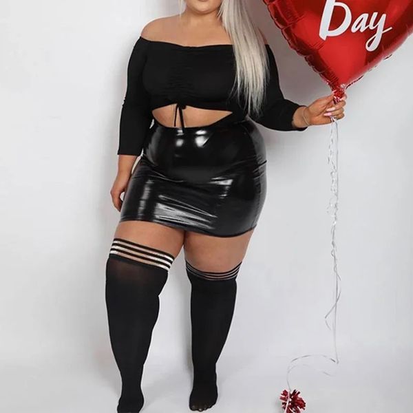 Kadınlar artı boyut 4xl 5xl deri etek seksi yüksek bel pvc kısa mini bodycon etekler 6xl 7xl 8xl 9xl 10xl büyük boy giyim 240329