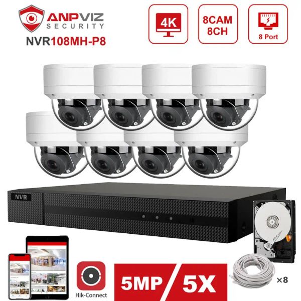 Sistema hikvision oem 8ch 4k nvr 4/6/8pcs 5mp ip ptz 5x câmera zoom poe ip kit de segurança kit de áudio câmera ip interno/externo p2p ip66