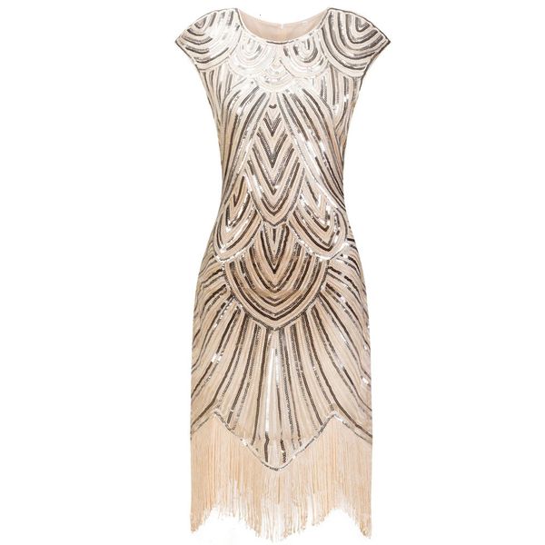 Vintage 1920s Flapper Great Gatsby Dressby Oneck Cap manga lantejoulas Fringe Party Midi Vestidos Verano verão 240319