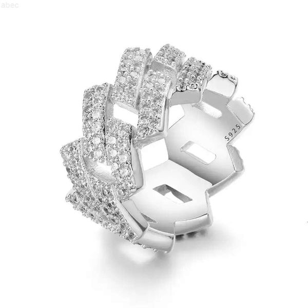 Hip Hop Style Diamond Moissanite Ring Band Luxury Iced Out Jóias 925 Anéis de noivado cubano de prata