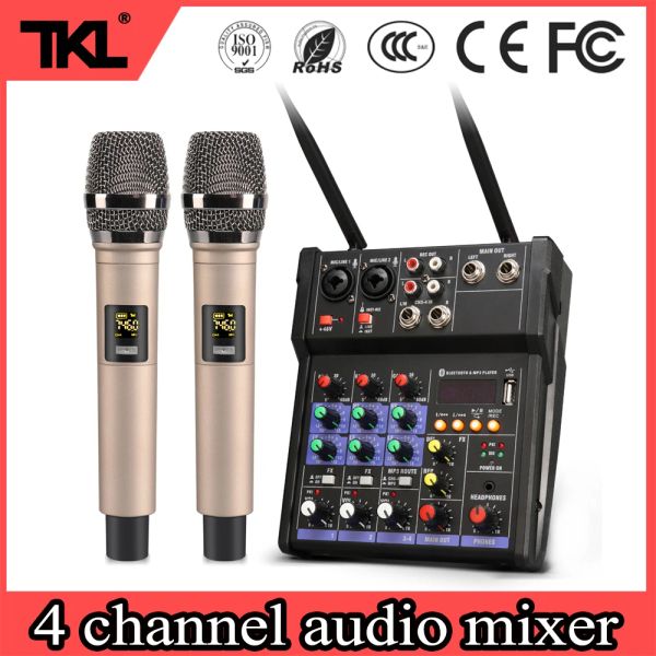 Acessórios Misturador de áudio de 4 canais com microfone sem fio Bluetooth Bluetooth Mixer de som de som USB TKL R2 Console de mistura de som para casa
