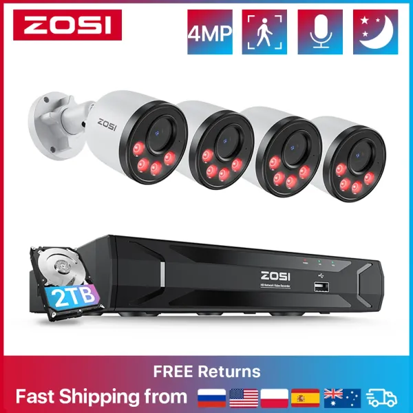 Sistema ZOSI 8CH 5MP NVR KIT 4MP Poe Security Camera System com áudio Detecto humano