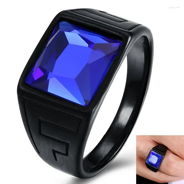 Anéis de casamento 2024 Vintage Black Titanium Steel Anel Men's Square Stone Blue Stone noivado Dinisteiro Presente