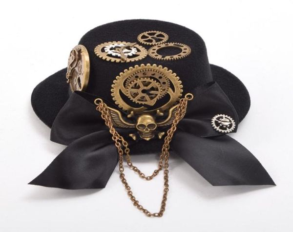 Retro preto steampunk mini também chapéu acessórios de fantasia feminino asas do crânio de engrenagem clipe de cabelo punk gótico clipes de cabelos headwear7970247