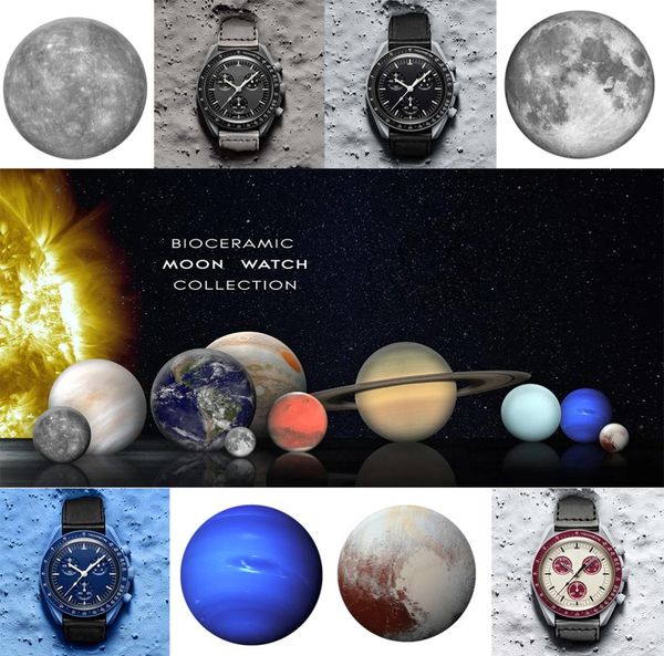 Mit Box Bioceramic Planet Moon Quarz Moon Watch Mission zu Mercury 42mm Vollfunktion Chronograph Luxus Männer Paare Joint Name Armbanduhren 20222069134