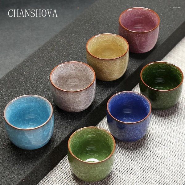 Tassen Untertassen Chanshova traditioneller chinesischer Knistern Glaze Porzellan Teetasse 80 ml Heimbüro Feste Farbe China Keramik Tee H202