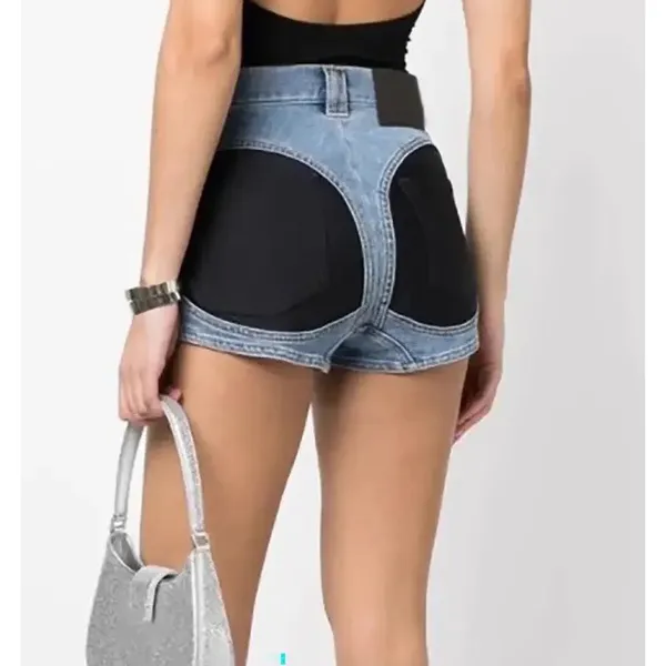 Женские шорты Новые летние джинсовые шорты Slim Fit Contrast панель черная кармана высокая талия сексуальные узкие мини -шорты
