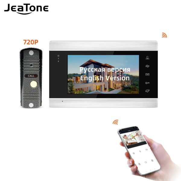Campainhas jeatone 720p 7 '' wifi smart ip video de porta de intercomunicação de porta de vídeo com suporte de câmera de campainha à prova d'água AHD Desbloqueio remoto
