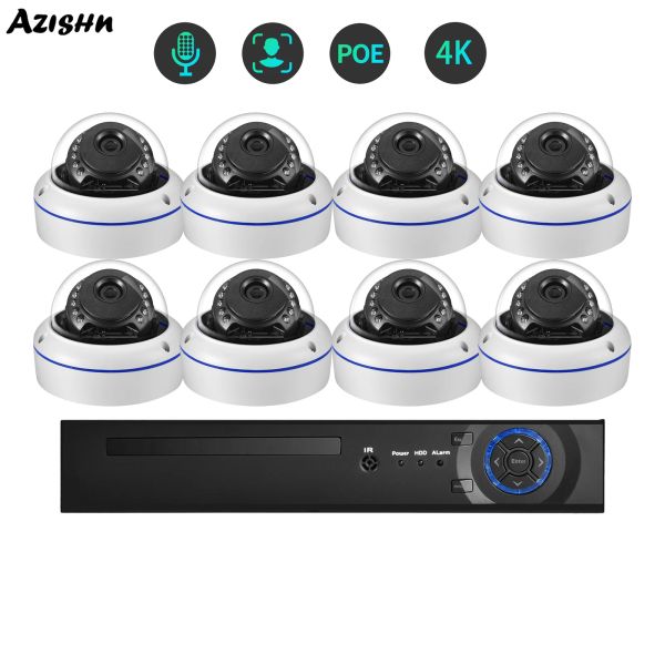 SISTEMA AZISHN HD 4K 8MP SISTEMA SISTEMA 8CH POE TEMENTANE VITALE VICOLA DI VIDUILLANCE VIDEODOOR H.265 SETTURA DI CAMERA CCTV audio IP