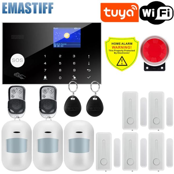Kits WiFi GSM Alarmsystem 433MHz Home Einbrecher Sicherheit Alarm Wireless Kabel -Detektor Rauchtür Fenstersensor Tuya IP -Kamera