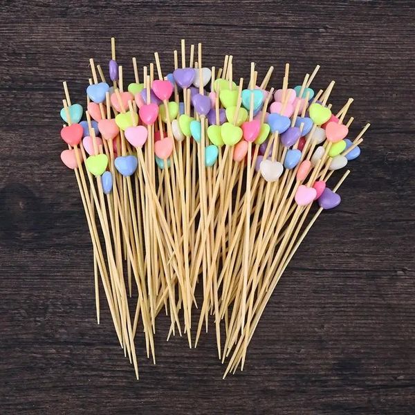 100 PCs 12 cm Cocktail pflücken kreative handgefertigte Herzform Perlen Vorspeise Picks Obst Zahnstocher Partyzubehör