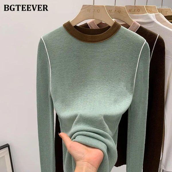 Frauen T-Shirts BGTeever Chic Vintage Long Sleevle O-Neck Damen Patchwork Pullover Tops Herbst Winter Casual Lose Frauen Strick-T-Shirts