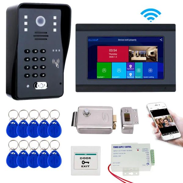 Türklingel 7 '' WiFi Video Door Phone System Video Intcom Türklingel -Kit mit Electric Lock ID Keyfob Handy App -Gegensprechanlage Entsperrung