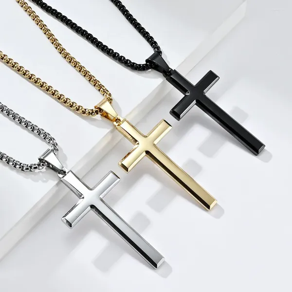 Colares pendentes Mens mulheres colar de corrente Black Cross Cross Stainless Aço 3mm Caixa de cor de ouro da moda Fé Fé Divino Casal Presentes