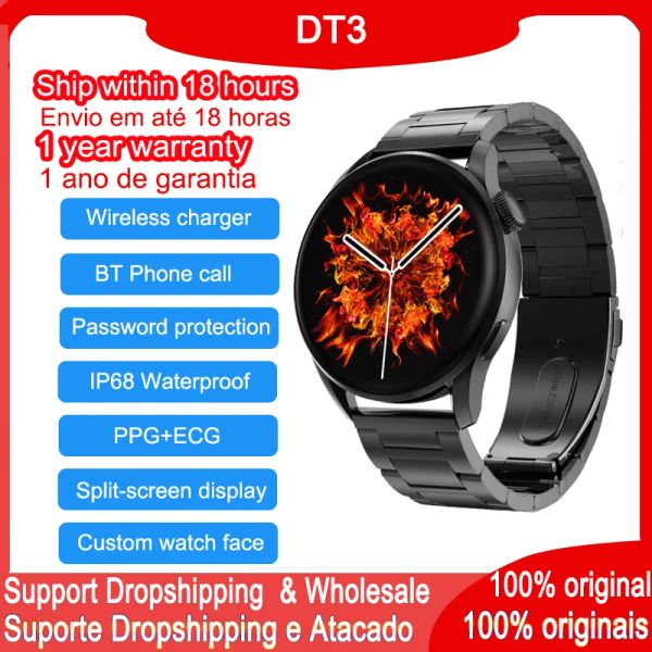 Orologi Original DT3 Wireless Charger Men Smart Watch 390*390 Retina Screen Bluetooth Call Music Player 100+ Watch Face Smartwatch
