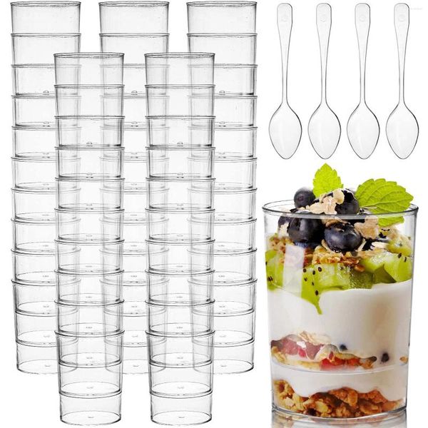 Einwegbecher Strohhalm Brille Eisdessert Löffel Plastik Parfait Puddings Verkostungsschalen Vorspeise Schützen Creme mit Party S