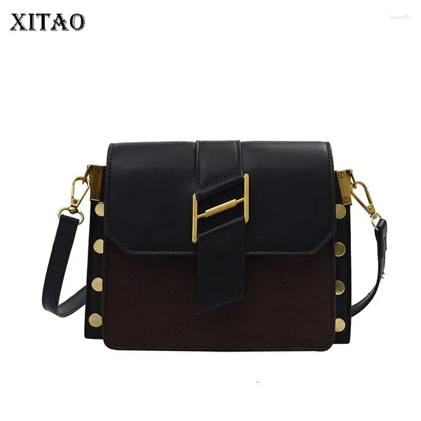 Umhängetaschen Xitao Pure Color PU Trend Metallnieten Einfacher Winter 2024 Messenger Bag Schnalle Minderheit Lose GWJ2652