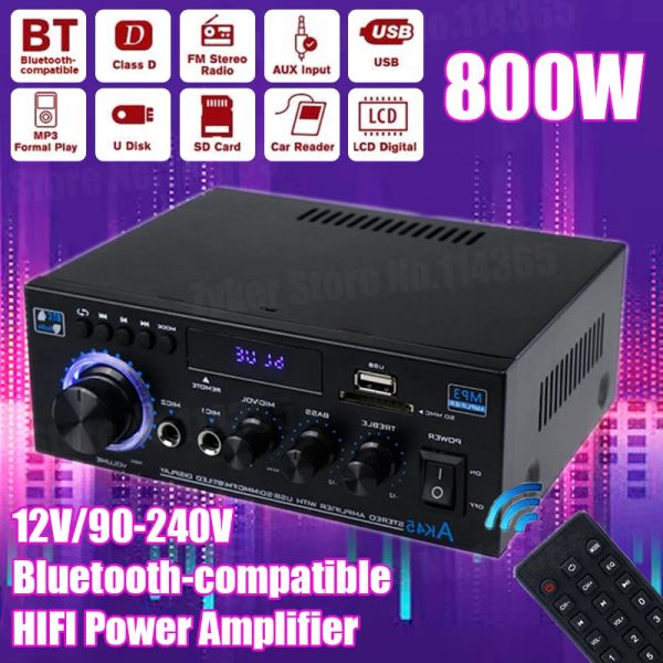 Amplificatore AK45/AK35 800W Home Power Amplificatore a 2 canali Bluetooth 5.0 Mini Hifi Stereo digitale Supporto amplificatore Amplificatore FM USB MIC INGRESSO