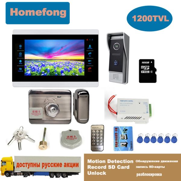 Дверные звонки HomeFong 7 -дюймовый видео -интерком электронный замок для дверей выход кнопка доходной кноп