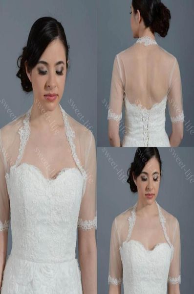 2019 Günstige Hochzeit Braut Bolero Jacket Map Wrack Achselbse Elfenbein weiße schiere Kurzarm Applikation Tüll maßgeschneiderte Jacke für Weddin6174615