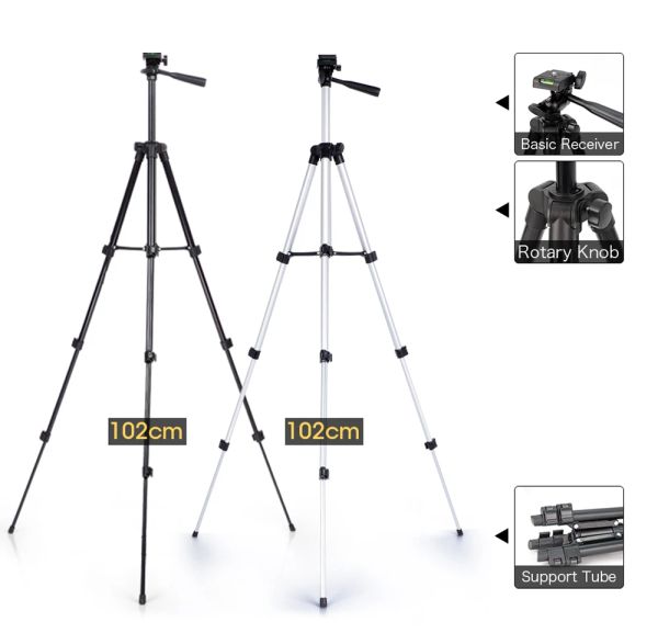 Tripods Tripé da câmera com suporte para o suporte para telefone Photo Lightweight para tripés de telefone celular para luz do anel para camera Video Studio SREAMING