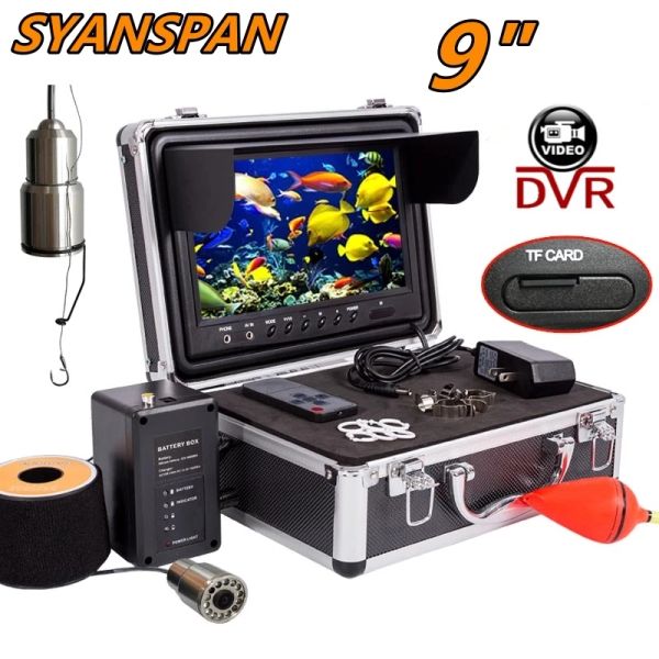 Kameralar DVR 9inch Renkli Ekran HD 1000TVL 12LED Derin Kuyu Algılama Geniş Açısı 30/50/100/150/200m Syanspan Sualtı Balıkçılık Kamerası