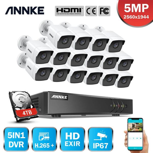 Sistem Annke H.265+ 5MP Ultra HD 16CH DVR CCTV Güvenlik Sistemi 16pcs Açık 5mp Exir Gece Görüş Kamera Video Gözetim Kiti