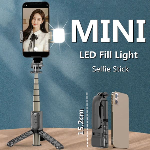 Monopods Cool Dier 152mm Mini Selfie Selfie Selfie Bluetooth Selfie Tripé dobrável com o Remoto de Filme Light Ghutter para iOS Android