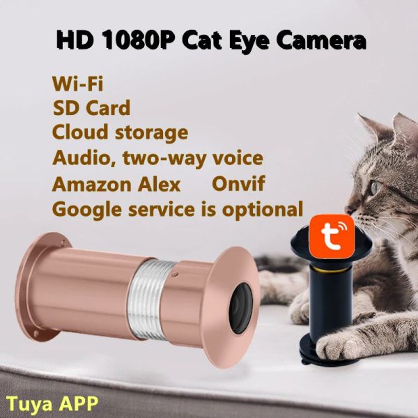 Campainha da porta tuya porta de olho de olho de olho 1080p hd 1,66mm lente lente ampla peixe de peixe cctv mini pichelee porta wi -hi camera p2p